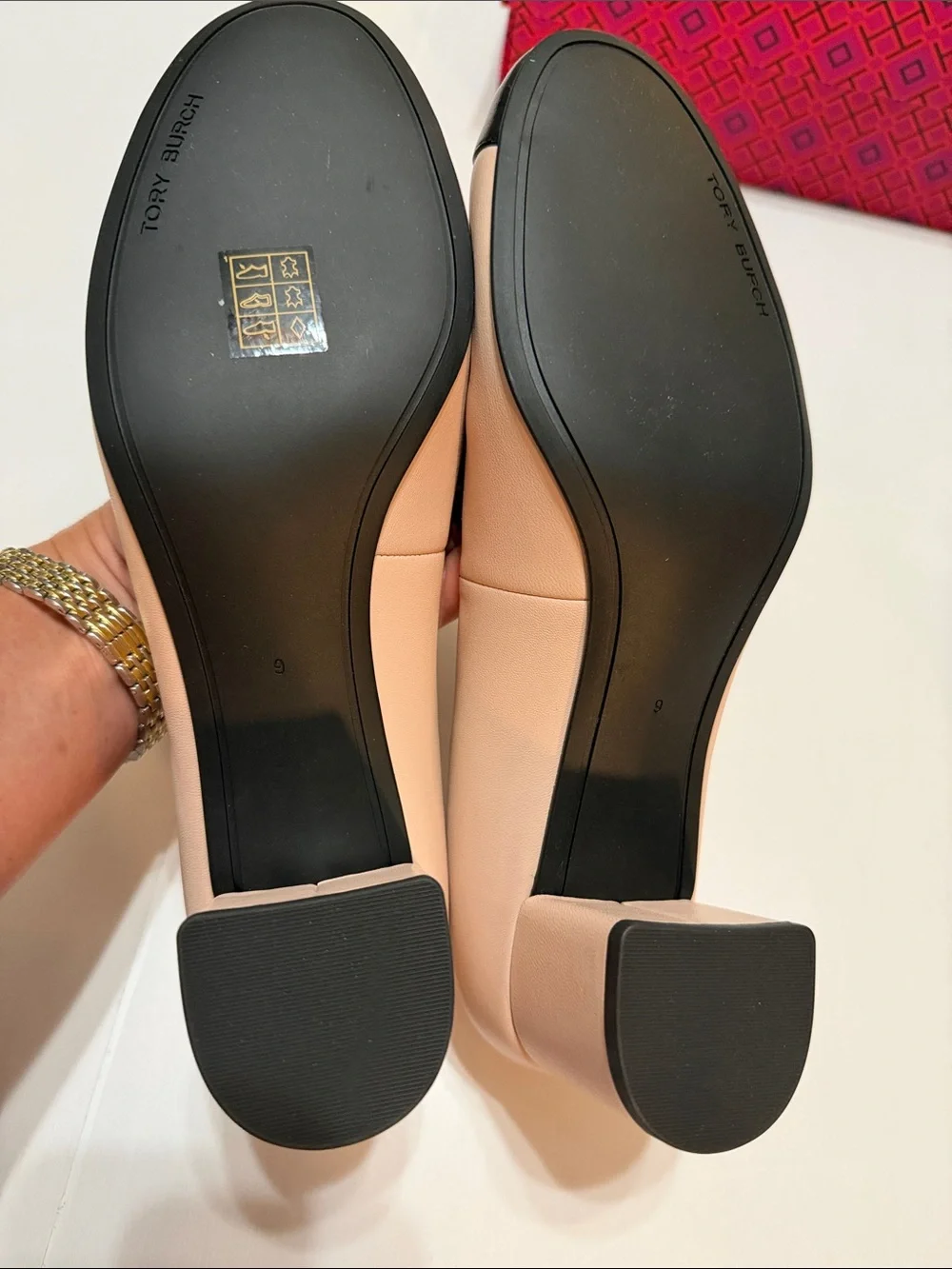 Tory Burch Chelsea Cap-Toe Leather Pumps Rose Silk and Black size 9 NWT